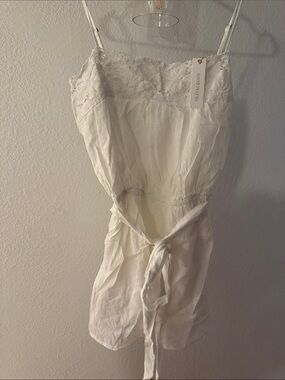 Olivaceous Lace-Trim White Romper